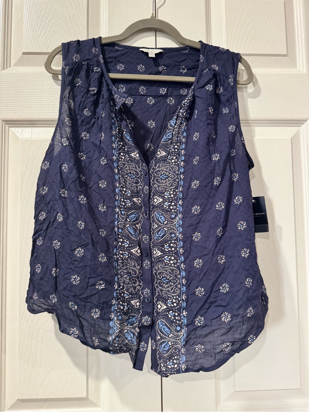 Lucky Brand Navy Blue Paisley-Trim Sleeveless Camisole
